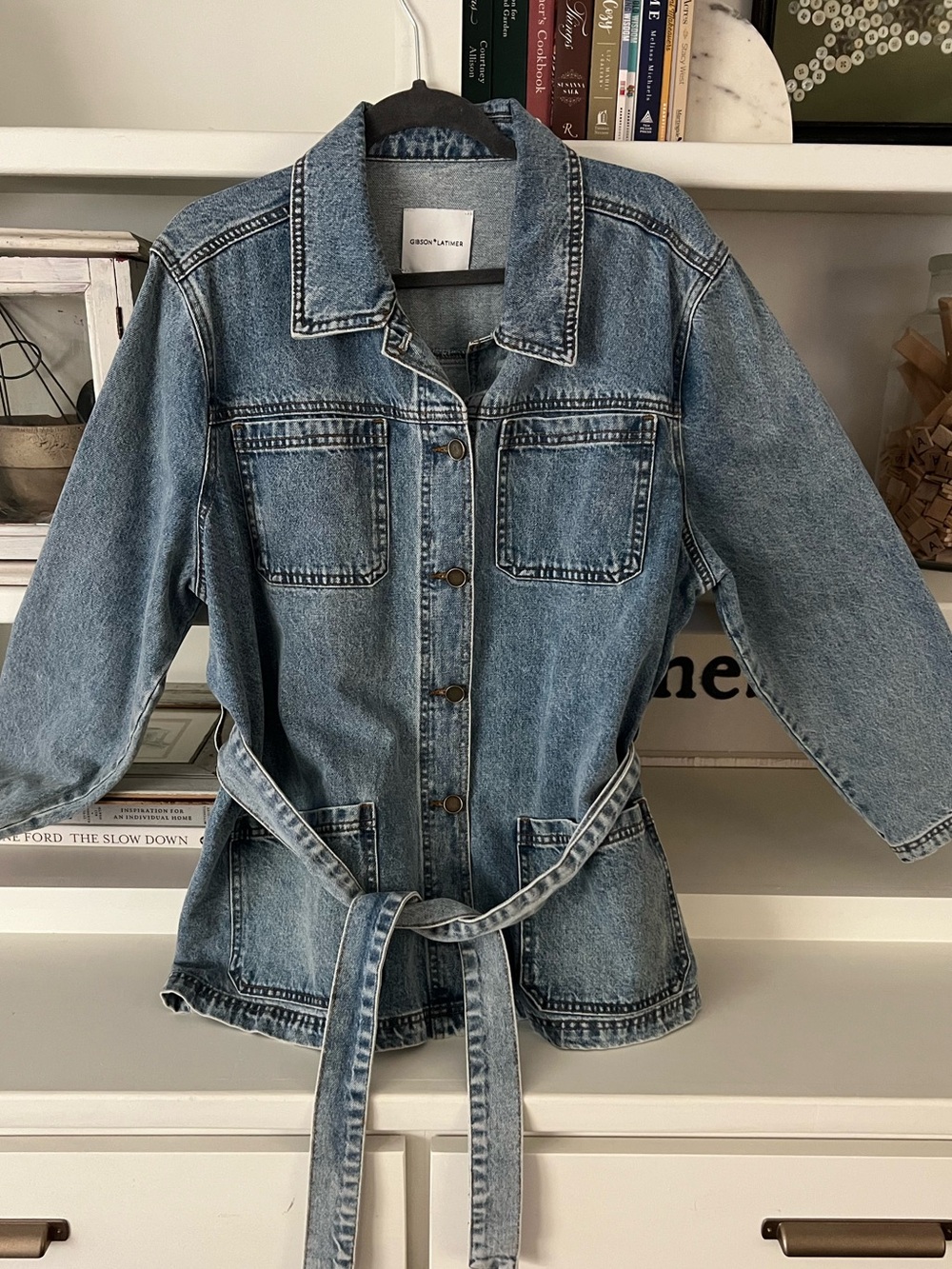 Gibson Latimer Medium Blue Denim Jacket with Waist Tie